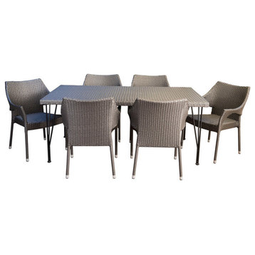 GDF Studio 7-Piece Colby Outdoor Gray Wicker Dining Set With Chairs