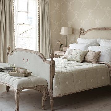 Decorative Wallpaper and Striped Curtains