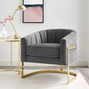 Retro Modern Accent Chair, Golden Stainless Steel Base With Gray Velvet Seat