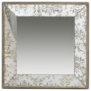 Gewnee Antique Silver Square Mirror with Floral Accents