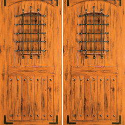 Knotty Alder Exterior Double Door, 2 Panel, Speakeasy, Straps - Front Doors