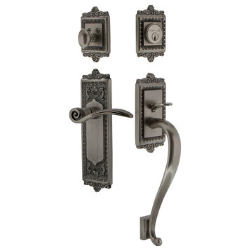 Egg & Dart Plate S Grip Entry Set Swan Lever, Antique Pewter, 2-3/8", Right