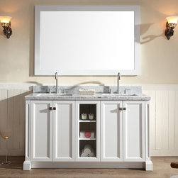 61 inch Contemporary Double Sink Bathroom Vanity Set in White Finish - Bathroom Vanities And Sink Consoles