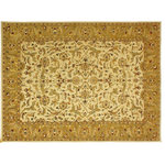 Bareens Designer Rugs - Turkish Knotted Istanbul Sherrie Ivory/Gold Wool Rug - 9'10'' x 14'7'' - Designed with a mesmerizing intricate traditional motif this glorious hand knotted rug is a masterpiece that will fill any space with sophistication and grace. An exhilarating color pallet with an elaborate design, this masterpiece features luxurious hand spun wool with all vegetable dyes to add comfort and style to your decor. The design, color and beautiful chromatic composition with a sheen in traditional and transitional designs, exude beauty, elegance and quality make this rug a masterpiece of its own.