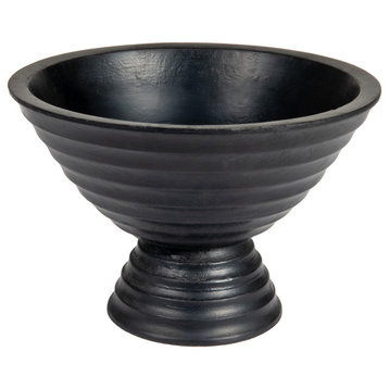 Boho Wood Pedestal Serving Bowl, Black Finish