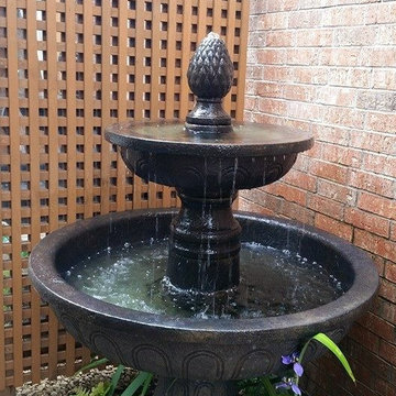 High function in a small side yard! Pergola, patio, raised bed, fountain, etc.
