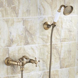 Antique Brass Finish Two Handles Tub Faucet with Hand Shower - FB005 - Tub And Shower Faucet Sets
