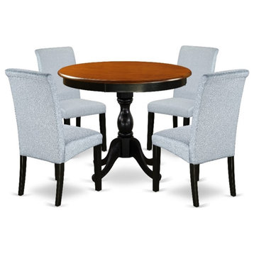 AMBA5-BCH-05 - Dining Table and 4 Grey Linen Fabric Chairs - Black Finish