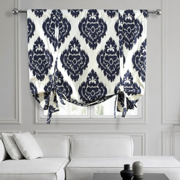 Ikat Blue Printed Cotton Tie-Up Window Shade Single Panel, 42W x 63L