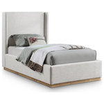 Meridian Furniture - Flynn Linen Textured Fabric Full Bed, Cream, Twin - Unwind and relax as the cares of the day drift away from the confines of this Flynn linen textured fabric bed. An artfully designed bedroom masterpiece, this twin-sized bed offers a winged headboard that's extra tall to make a bold impression in your bedroom sanctuary. The linen upholstery fabric that covers this entire bed from top to bottom is soft to the touch, while the headboard is lightly padded for comfort as you read in bed or watch TV. A solid wood base provides sturdy support for this impeccably styed fabric bed.