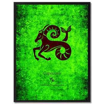 Capricorn Horoscope Astrology Green Print on Canvas with Picture Frame, 13"x17"