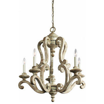 Farmhouse Five Light Chandelier in Distressed Antique White Finish - Chandelier