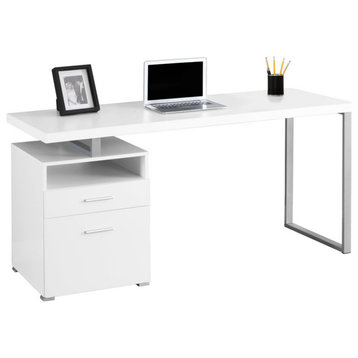 Computer Desk, Home Office, Laptop, Storage Drawers, 60"L, Work, Metal, White