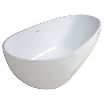 Aqua Eden 59" Solid Surface White Stone Freestanding Tub w/Drain, Matte White