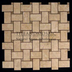Crema Marfil Marble Basketweave Mosaic Tile with Light Emperador Dots Polished - Products