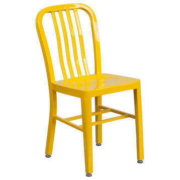 Flash Furniture Metal Vertical Slat Back Dining Side Chair in Yellow