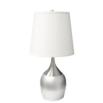 25" Silver Metal Gourd Table Lamp With White Tapered Drum Shade