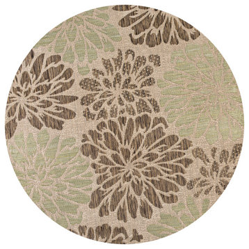 Zinnia Modern Floral Textured Weave Indoor/Outdoor, Sage/Brown, 6'7" Round