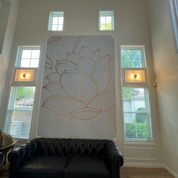 Living room wallpaper installation in Ann Arbor, MI 48104