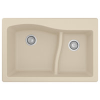 Karran Drop-In Quartz 33" 1-Hole 60/40 Double Bowl Kitchen Sink, Bisque