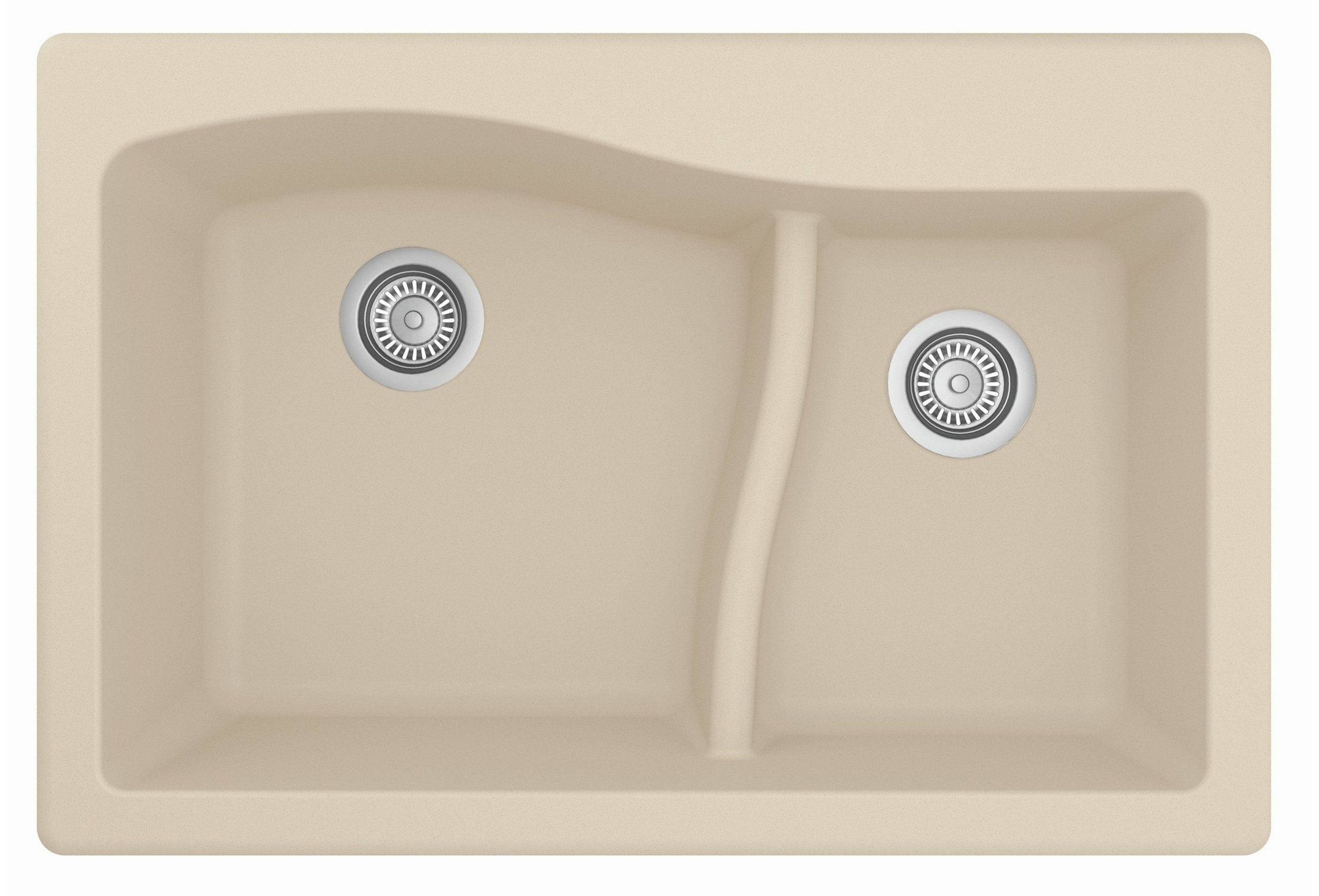 Karran Drop-In Quartz 33" 1-Hole 60/40 Double Bowl Kitchen Sink, Bisque