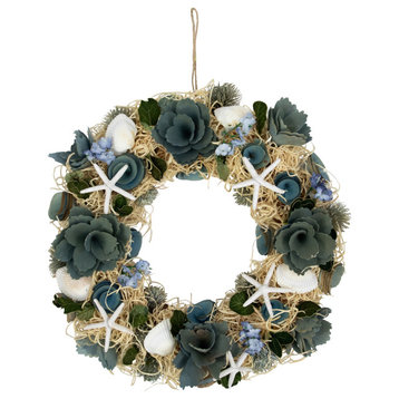 Floral Starfish and Seashells Artificial Wreath 12"