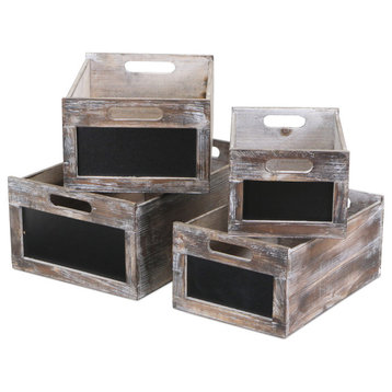 Set of 4 wood crates with front chalkboards