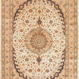 Ivory Persian Silk Isfahan Rug 7' 1" x 10' 1" - Area Rugs