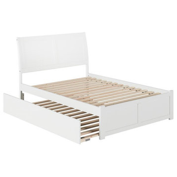 AFI Portland Full Solid Wood Bed with Full Trundle and USB Charger in White