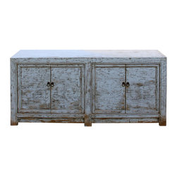 Chinese Distressed Rough Off White 4 Doors Sideboard Table Cabinet - Accent Chests And Cabinets