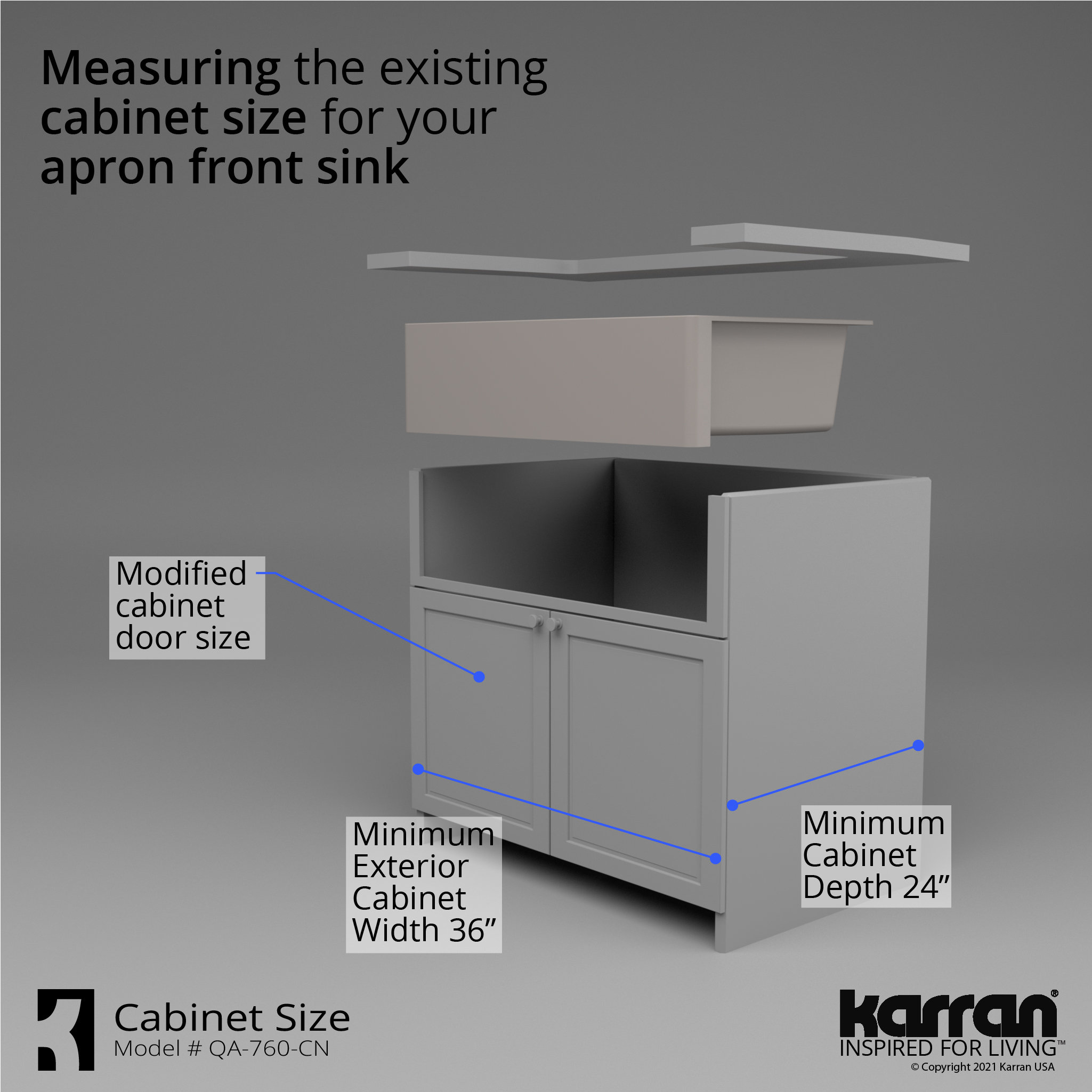 Karran Farmhouse/Apron-Front Quartz 34" Double Offset Bowl Sink, Concrete