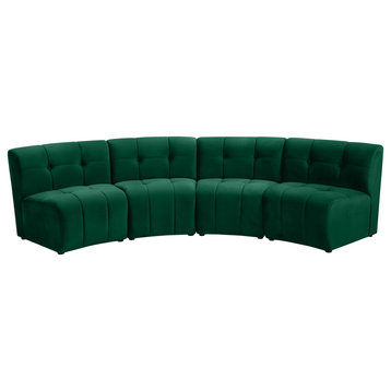 Limitless Velvet Upholstered 4-Piece Modular Sectional, Green