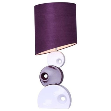 Purple and White Stacked Circle Ceramic Table Lamp With Asymmetrical Shade