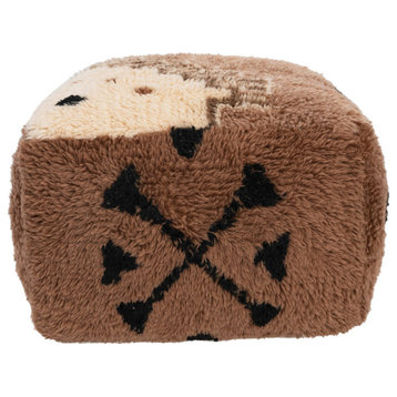 New Zealand Wool Tufted Pouf With Geometric Design