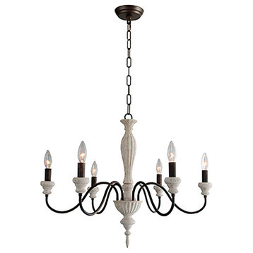 LZ2526 - 6 Light Candle Chandelier in Rustic finish with White wood accents