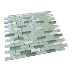 Aqua Green and White Crystal Glass Mosaic Tile Brick Pattern (Glossy&Matte) - Home Decor