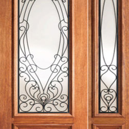 Victorian Ironwork Glass, Mahogany Prehung Door One Sidelite, 3/4 Lite - Front Doors