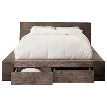 Benzara BM214526 Wooden California King Size Bed With 2 Drawers, Brown