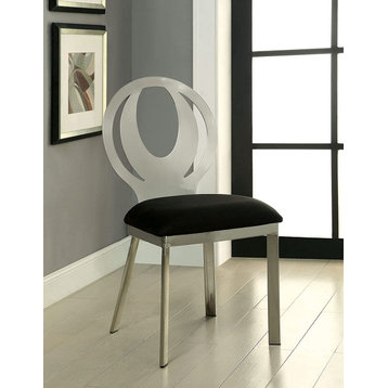 2 Pack Dining Chair, Silver Frame With Oval Shaped Back & Black Microfiber Seat