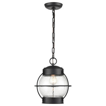 Millennium Aremelo 1 Light Outdoor Hanging Lantern, Black/Seeded, 4172-PBK