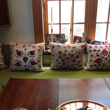 Decorative pillows made with embroidered towels from Turkey.