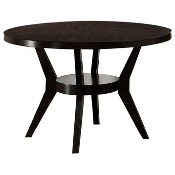 Round Wood Dining Table with 1 Open Bottom Shelf in Espresso