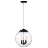 Ariel 3 Light Pendant, Matte Black and Clear Seeded