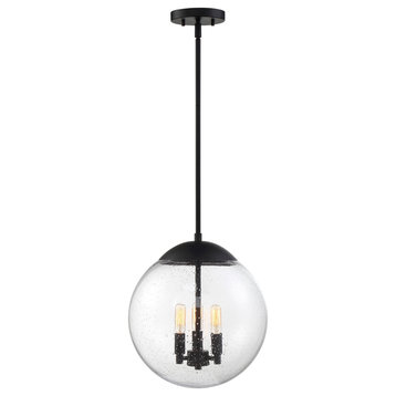 Ariel 3 Light Pendant, Matte Black and Clear Seeded
