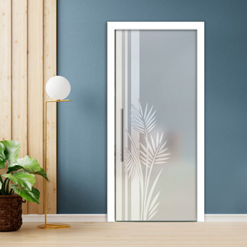 Pocket Glass Sliding Door with Frosted Desing, 32"x81", Recessed Grip, Semi-Private