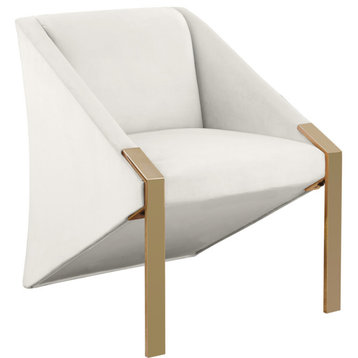 Rivet Velvet Upholstered Accent Chair, Cream
