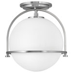 Hinkley Lighting - Somerset Semi-Flush Mount in Brushed Nickel - Chic and elegant the Somerset collection exudes a quiet and precise sophistication. Subtly fusing modernity with vintage appeal its etched opal glass deftly floats inside a streamlined metal yoke and ring while understated turned metal knobs add an authentic edge.