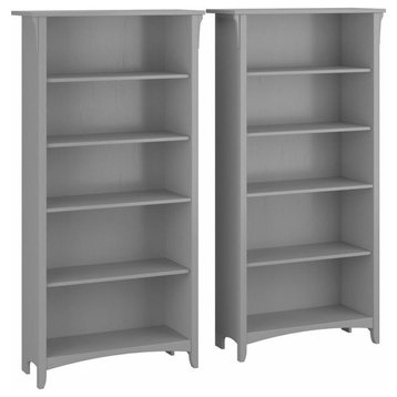 Bush Furniture Salinas Tall 5 Shelf Bookcase Set of 2 Cape Cod Gray