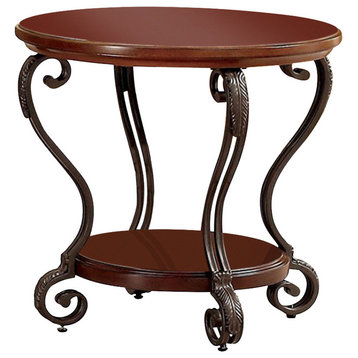 Benzara BM123233 May End Table Transitional Style, Brown Cherry Finish