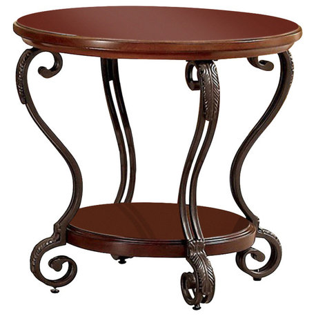 Benzara BM123233 May End Table Transitional Style, Brown Cherry Finish